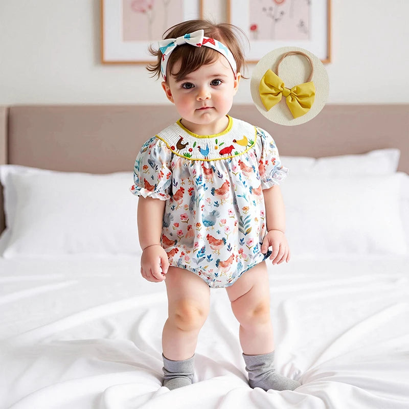 Adorable Toddler Floral Print Sleeveless Romper with Matching Bow Headband Set for Summer Outings and Playdates Shopifynow