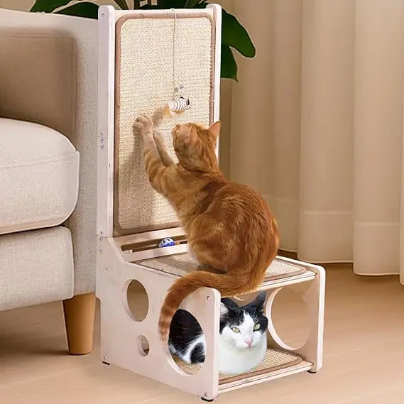 L Shaped Cat Scratch Pad with Toy – Sisal Cat Scratcher Post & Hideaway for Indoor Cats | Vertical & Horizontal Corner Scratchin