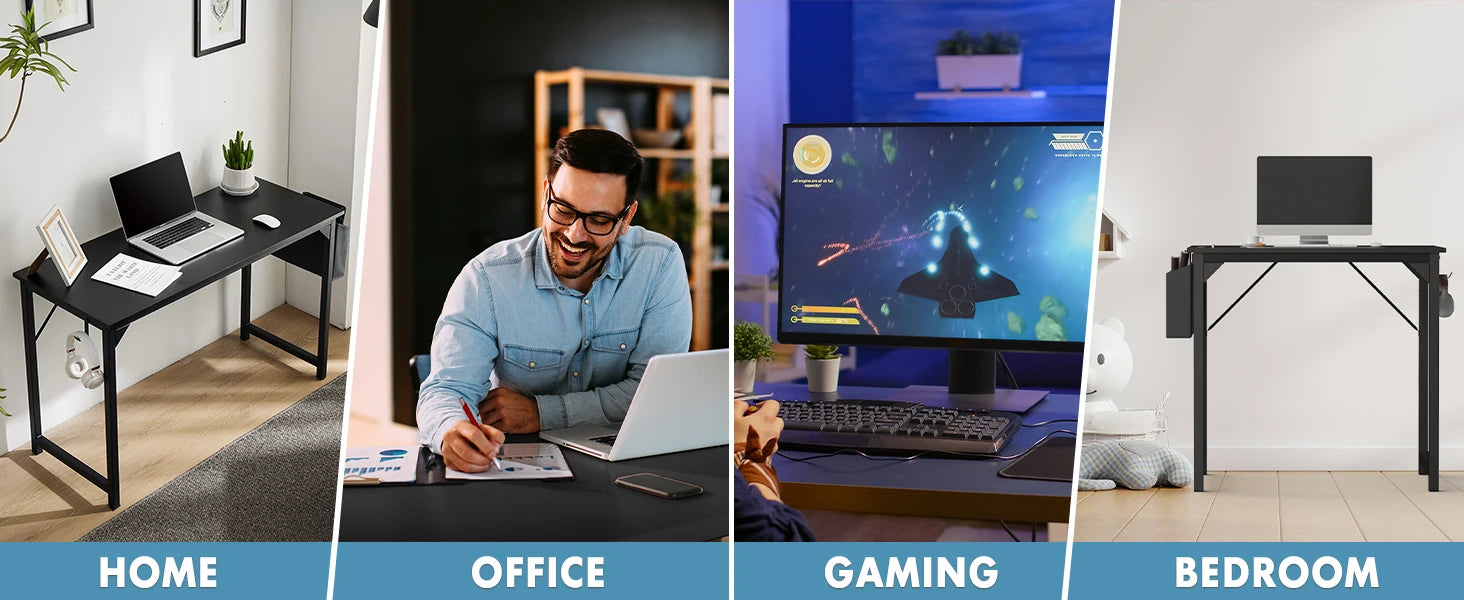 JHK Computer Desk Writing Study Office Gaming Table Modern Simple Style Compact with Side Bag Headphone Hook Easy Assembly Shopifynow