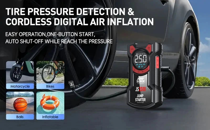 5-in-1 Multifunctional Air Pump Jump Starter with Air Compressor 3000A Peak/150PSI Battery Jump Starter Digital Tire Inflator Shopifynow