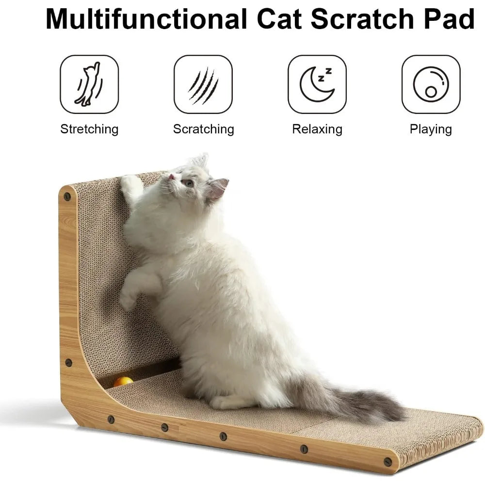 FUKUMARU Cat Scratcher, 26.8 Inch L Shape Cat Scratch Pad Wall Mounted, Cat Scratching Cardboard with Ball Toy for Indoor Cats,