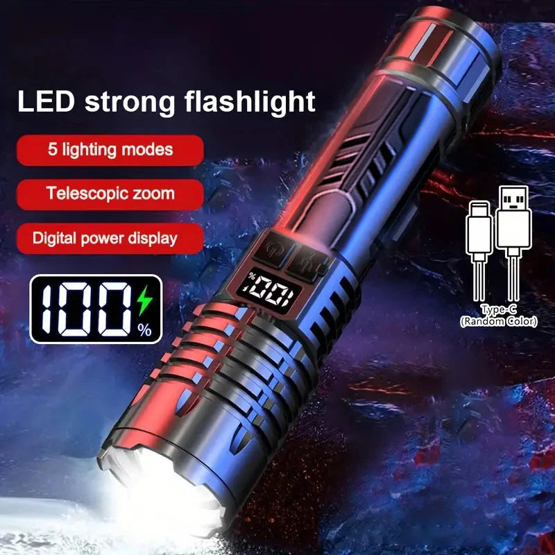 High Lumen Waterproof Tactical Flashlight - 5 Modes, Rechargeable, High Brightness, Durable ABS for Outdoor, Camping, Emergency Shopifynow