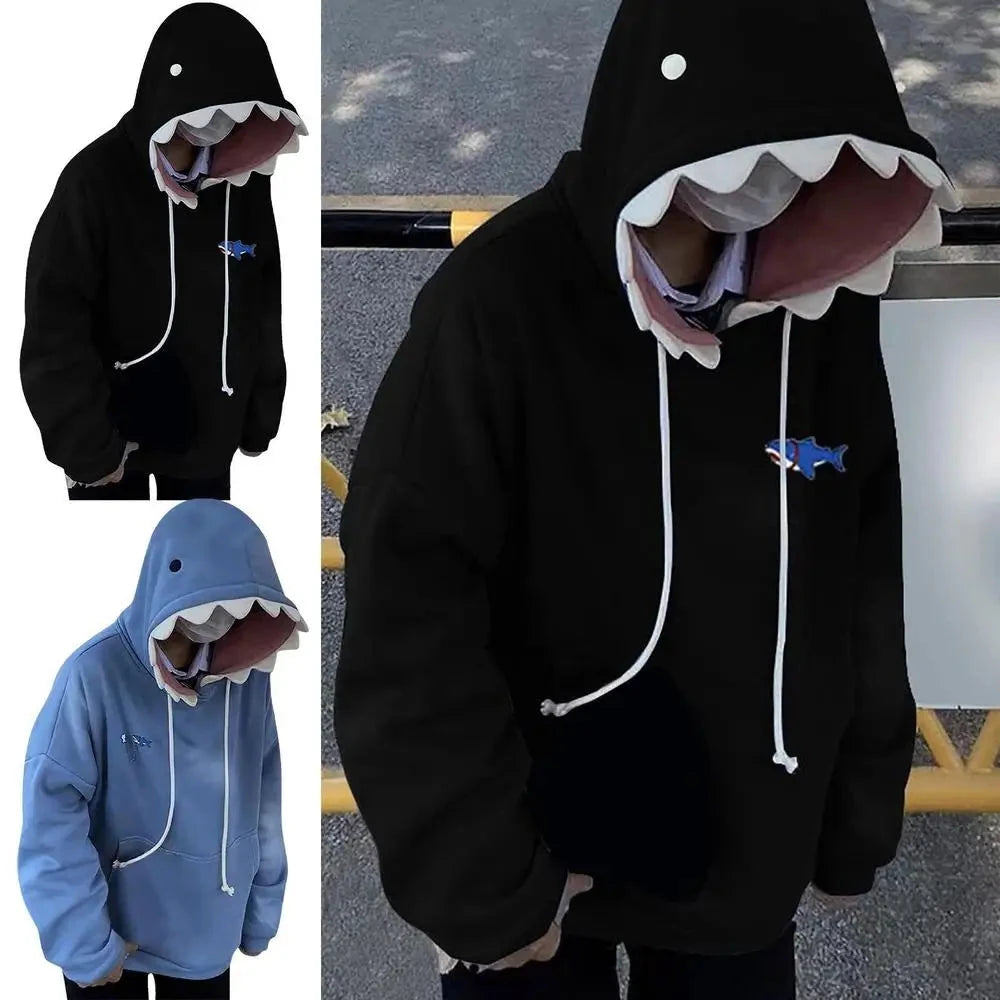 Shark Sweatshirt Women's Blue Hoodies Long Sleeve Shark Shape Couple Pullover Animal Hooded Cartoon Sweatshirt For Men Women Shopifynow