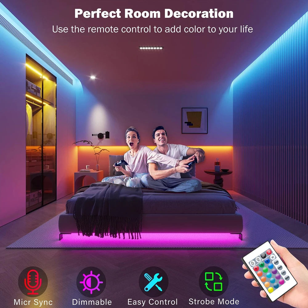 Led Lights for Bedroom 5050 RGB Strip Music Sync Color Changing With Remote and App Control Strips Room Home TV Party Decoration Shopifynow