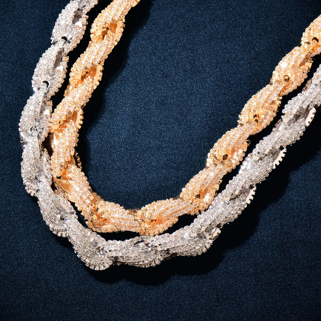 CUC 8mm Iced Out CZ Rope Chain Gold Color Iced Out Zirconia Men Hip Hop Necklace Link Fashion Punk Rapper Jewelry