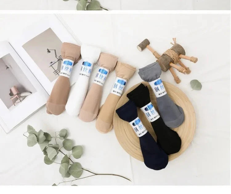 5pairs Men's Summer Ice Silk Crew Socks Breathable Moisture Wicking Anti Odor Business Casual Sports Socks Stockings Shopifynow