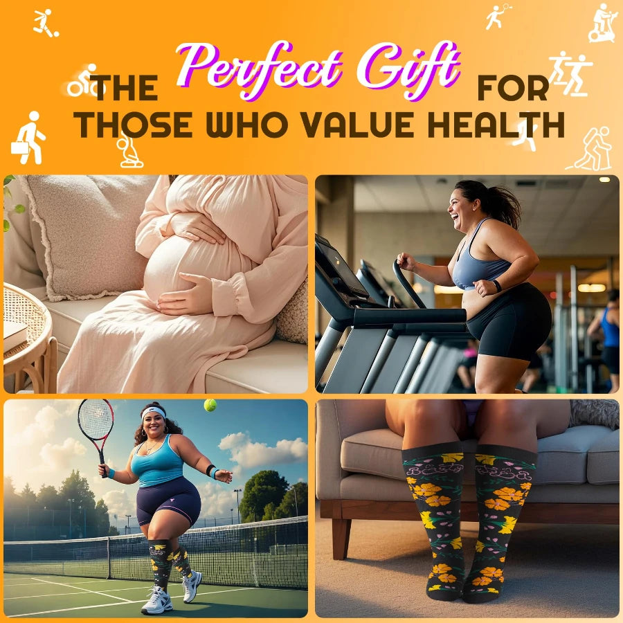 3 Pairs Extra Wide Plus Size Compression Socks for Women and Women Mid-Calf Sports Socks for Running, Cycling, and Travel Shopifynow