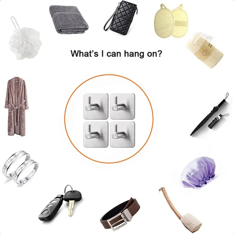 Adhesive Hooks Heavy Duty Wall Hooks Waterproof Stainless Steel Towel Racks for Bathroom Wall Hooks for Hanging 4Packs Matte Bl