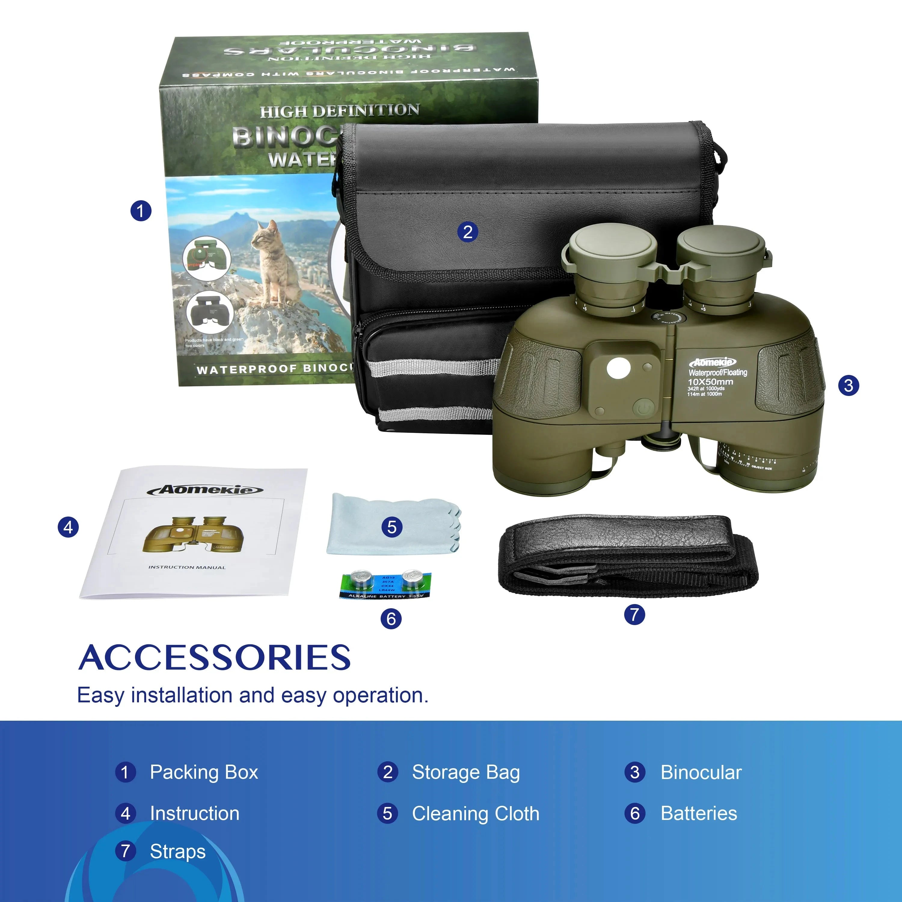 10X50 HD Marine Binoculars with Rangefinder Compass BAK4 Prism 50mm FMC Lens Waterproof for Outdoor Hunting Boating Camping Shopifynow