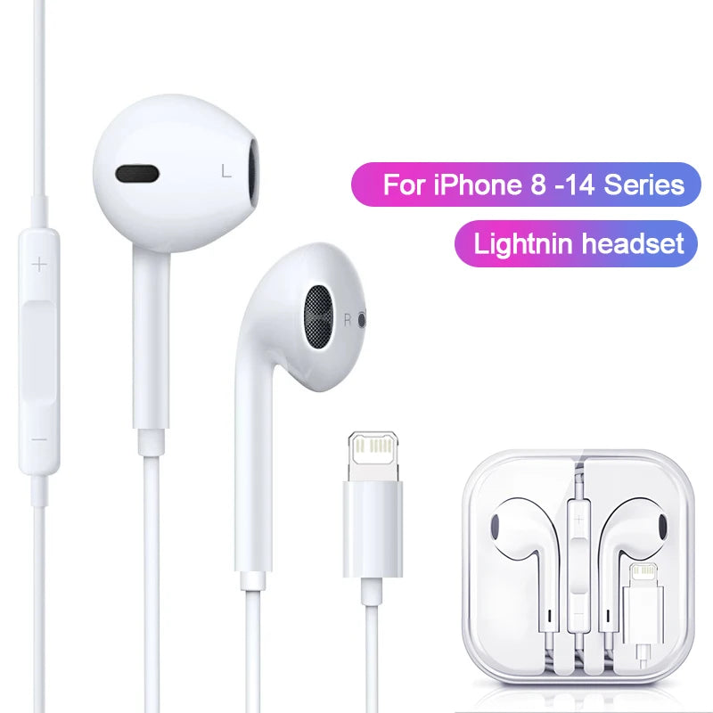 Original Headphones For Apple iPhone 14 13 12 11 Pro Max Wired Earphones X XS XR 7 8 6 Lightning Bluetooth Earplugs Accessories Shopifynow