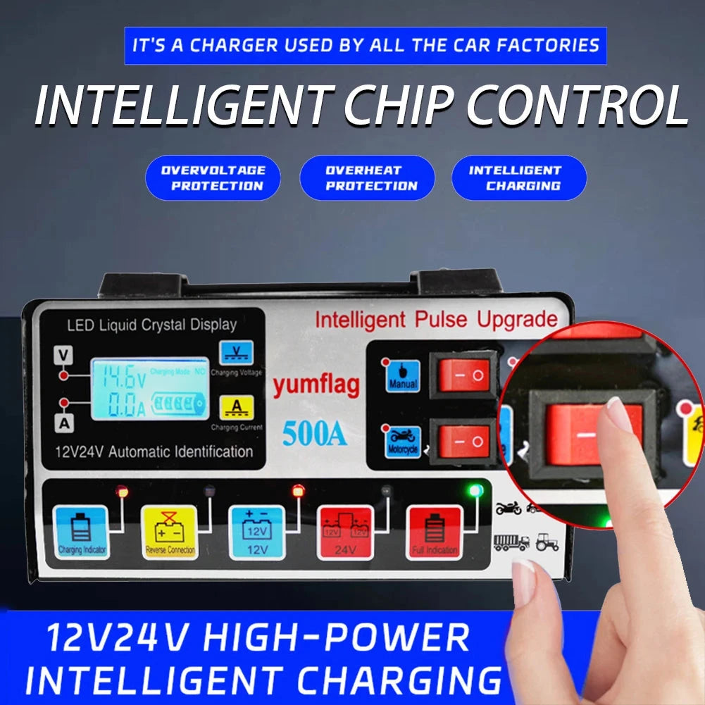 500A Battery High Power Fast Charger 12V/24V Car Battery Charger LCD Display Smart Charger for Lead-Acid AGM GEL EFB Batteries Shopifynow