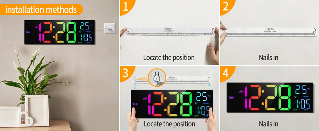 16" Large Digital Wall Clock, Big LED Display with Remote, 8 RGB Color, Alarm, DST, Temperature for Living Room, Kitchen Shopifynow