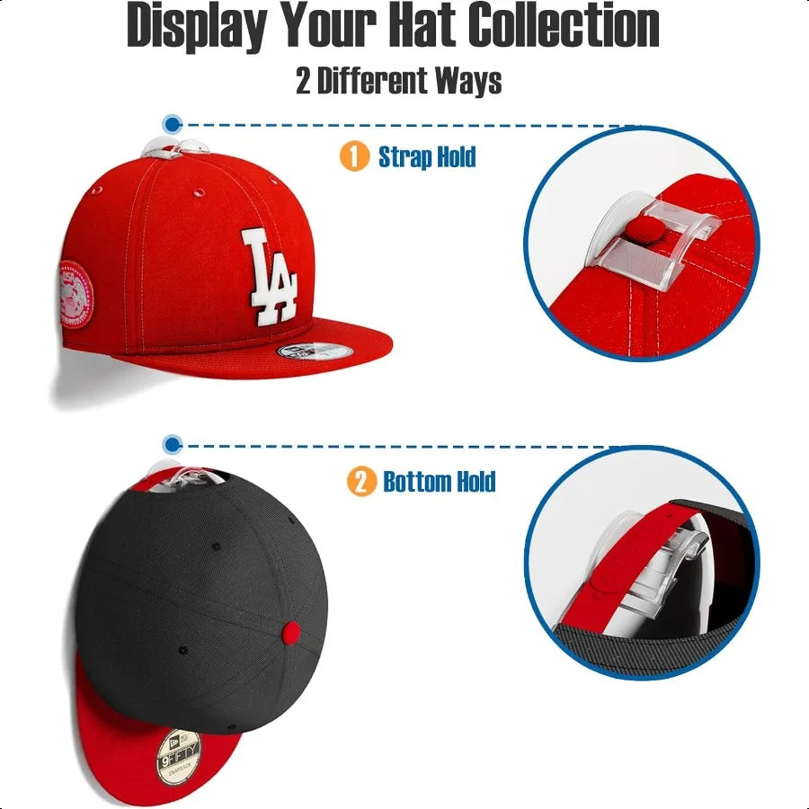 Hat Hooks for Wall 2 Different Ways Hat Racks and Display Baseball Caps Adhesive Hat Wall Hanger Hat Organizer Holder Transpare