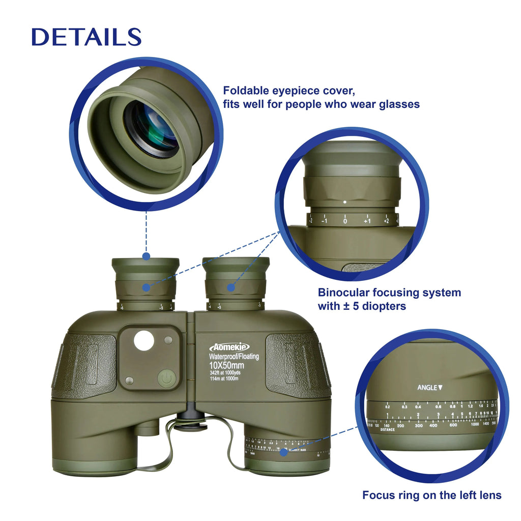 10X50 HD Marine Binoculars with Rangefinder Compass BAK4 Prism 50mm FMC Lens Waterproof for Outdoor Hunting Boating Camping Shopifynow