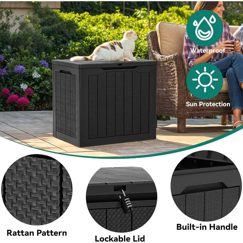 30 Gallon Outdoor Storage Box, Small Water Resistant Resin Deck Box, Indoor Outdoor Lockable Rattan Storage Container f - Shopifynow