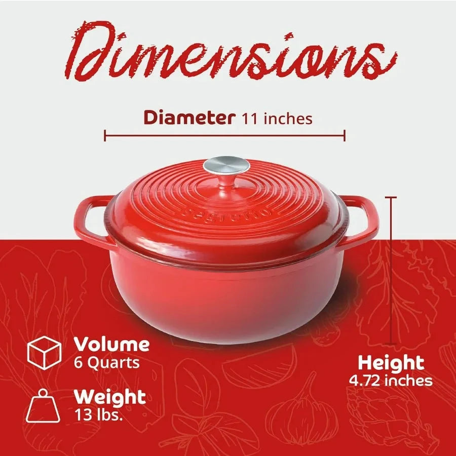 Enameled Cast Iron Dutch Oven with Handle, 6 Quarts, Rosso (Gradient Red) Cast Iron Dutch Oven with Lid | Enameled Crock Pot Dut Shopifynow