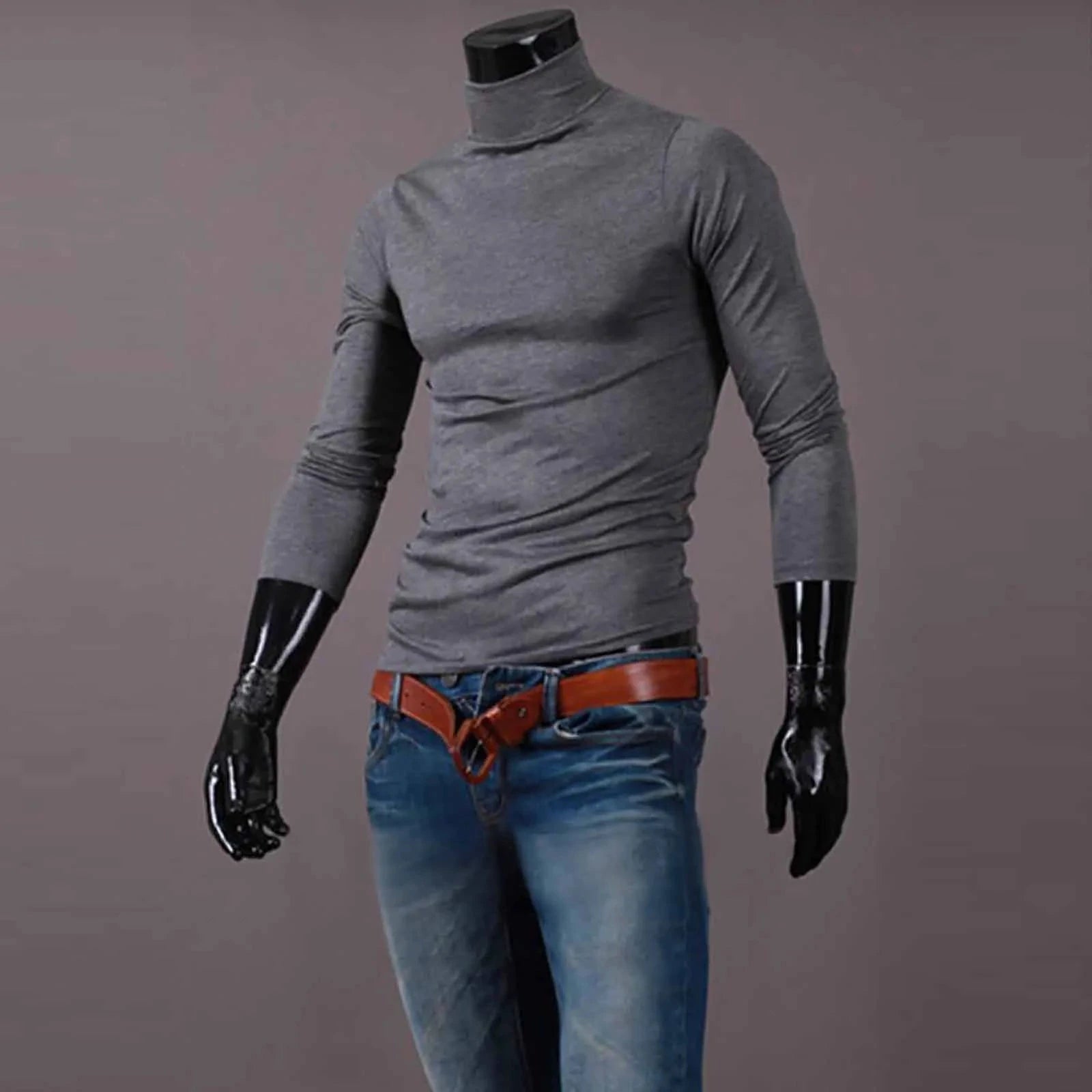 Basic Bottoming Plain T-Shirt Fashion Men'S Casual Slim Fit Basic Turtleneck High Collar Pullover Male Autumn Spring Thin Tops Shopifynow