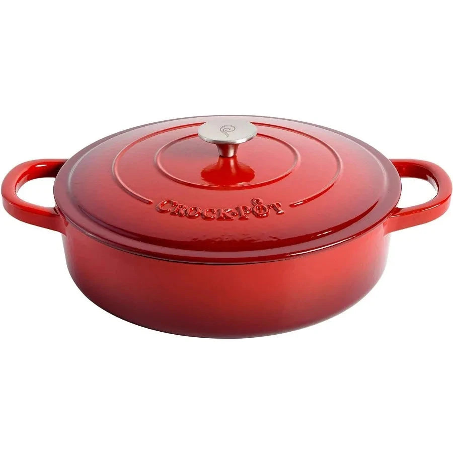 Crock Pot Artisan Enameled Cast Iron Braiser W Lid 5 Quart Scarlet Red Shopifynow