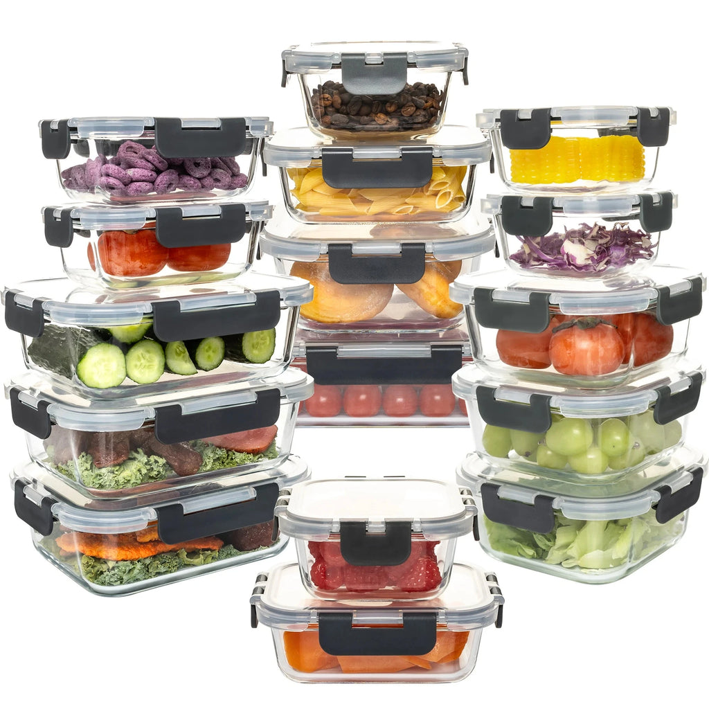 16-Piece Glass Food Storage Containers Set, Leakproof Airtight BPA-Free, Microwave & Oven Safe, Stackable Kitchen Organizers wit Shopifynow