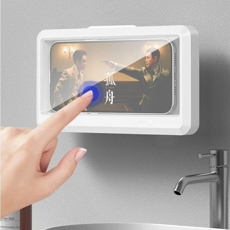 Bathroom Waterproof Phone Holder Home Wall Phone Case Stand Box Self-adhesive Touch Screen Phone Bracket Shower Sealing Storage Shopifynow