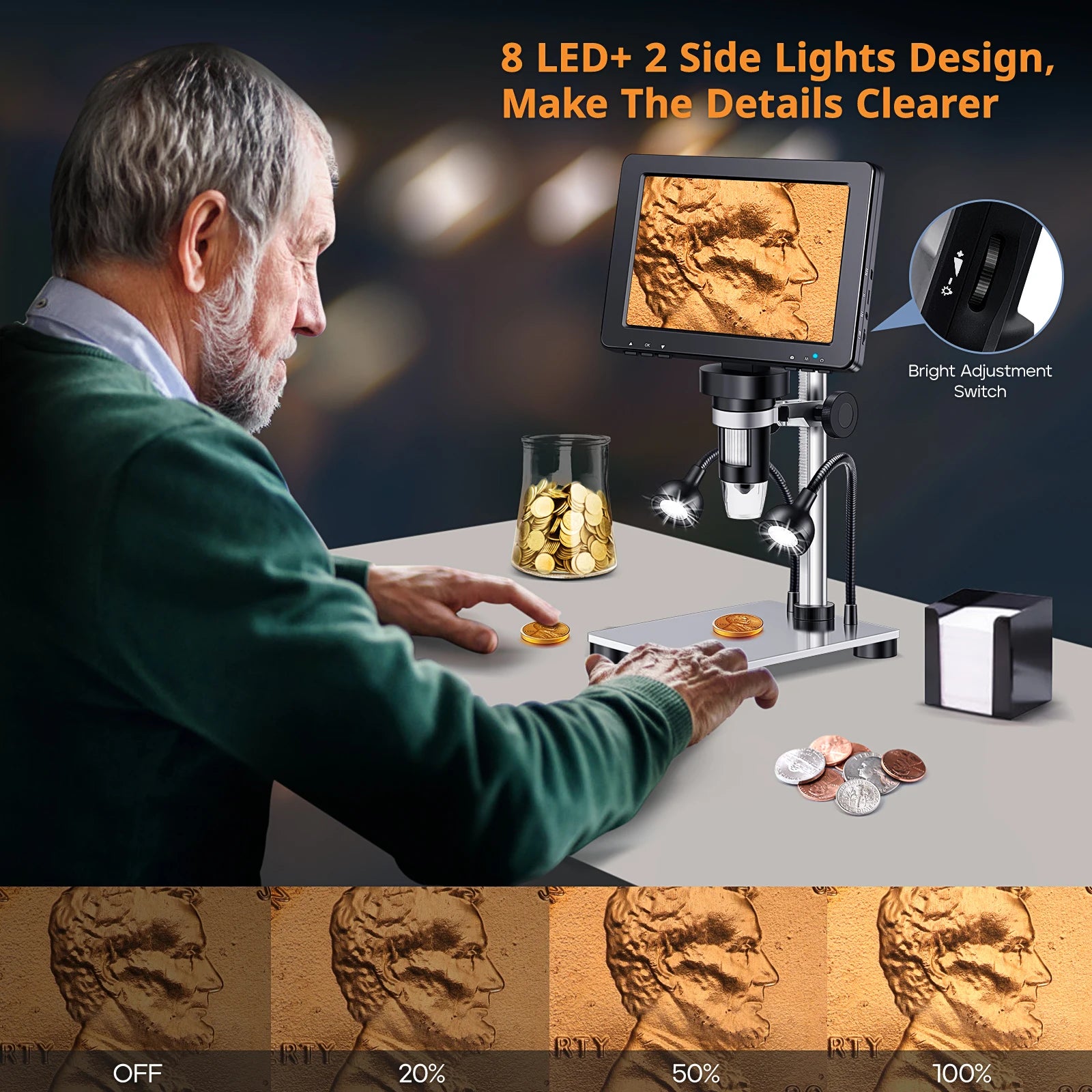 Hayve 7 inch Digital Microscope 1200x Coin Microscope Professional Electron Microscopios For Repairing With 10 LEDs， PC View - Shopifynow