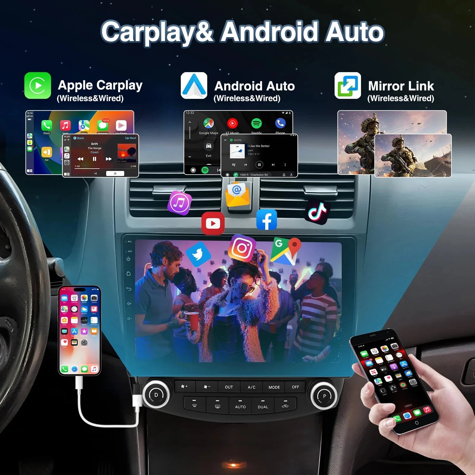 10.1 Inch Android13 Wireless Car Carplay Android Navigation Reversing Camera All-in-one 2+32G CarPlay GPS For Honda Accord 03-07 Shopifynow