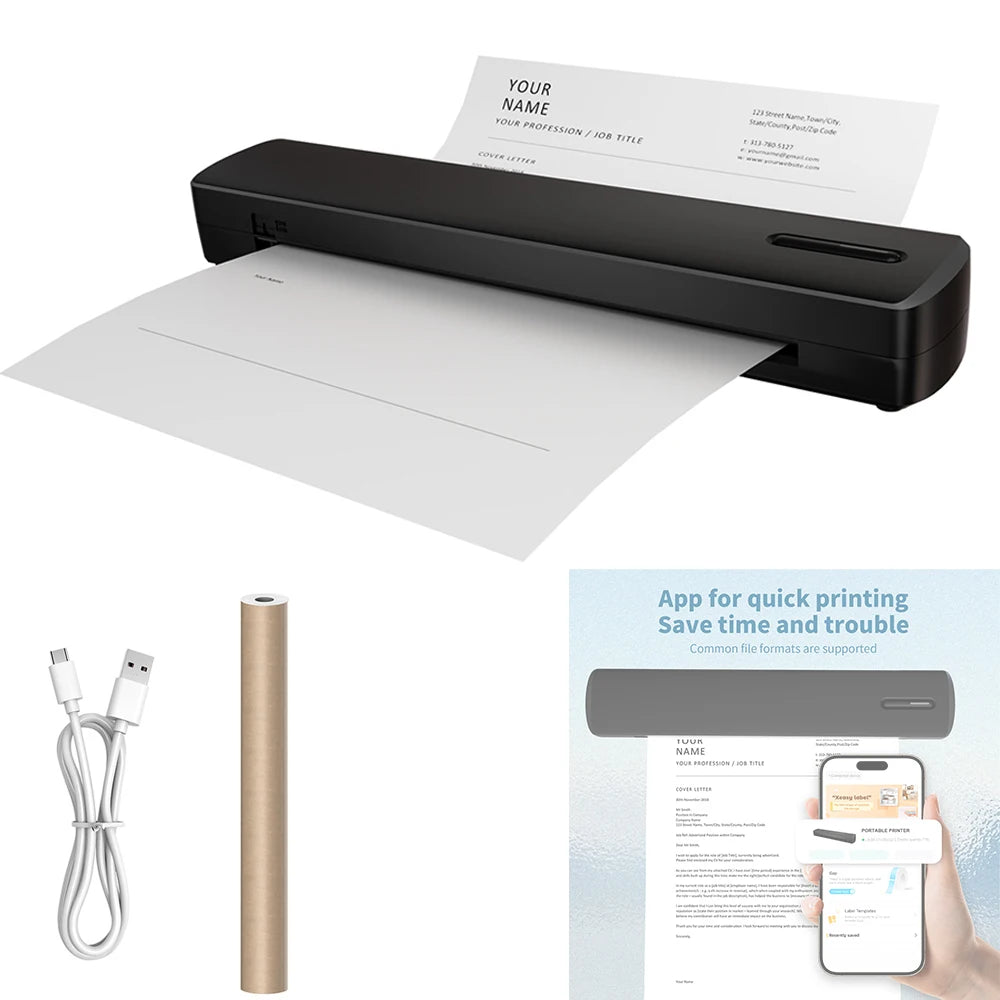 Inkless Portable Printer Thermal Wireless for Travel A4 Printer HD C80 300DPI US Compatible Android /Windows/Mac/IOS School Car - Shopifynow