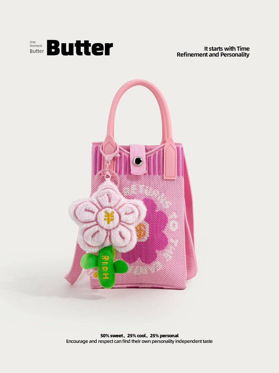 Butter Korean Style New Arrival Florals Cute Knitted Bag Versatile Handheld Mini Shoulder Adjustable Messenger Bag Coin Purse Shopifynow