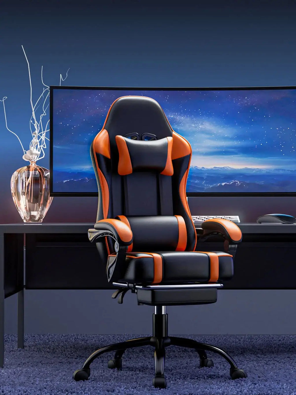 Gaming Chair with Footrest, PU Leather Video Game Chairs for Adults, Reclining Gamer Chair Office Desk Chair - Shopifynow