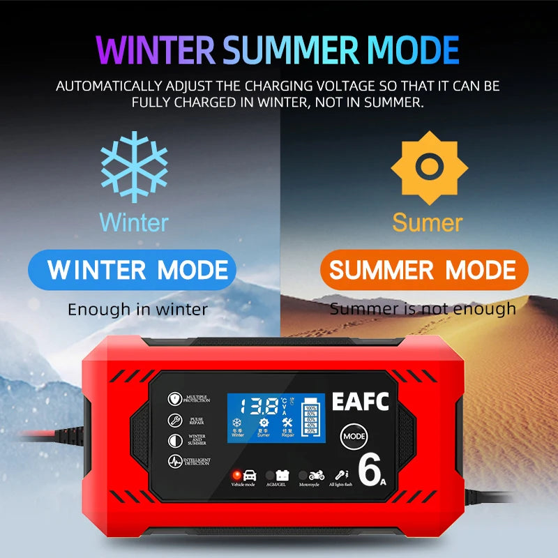 Car Battery Charger 12V 6A Intelligent Fast Charging Pulse Repair Type Full Auto-Stop Dual-Mode Lead Acid for Motorcycle Truck Shopifynow