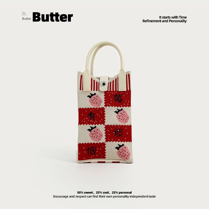 Butter Korean Style New Arrival Florals Cute Knitted Bag Versatile Handheld Mini Shoulder Adjustable Messenger Bag Coin Purse Shopifynow