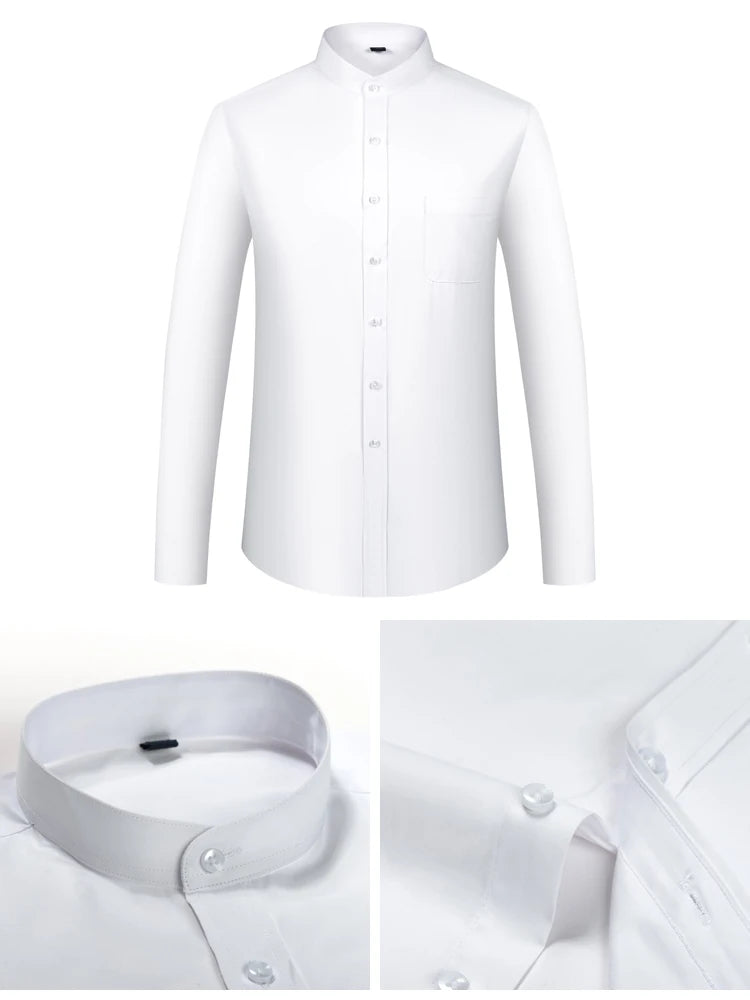 Men's Banded Collar Dress Shirts with Pocket Long Sleeve Mandarin Collar Versatile Shirt Solid Shirt For Business Activities Shopifynow