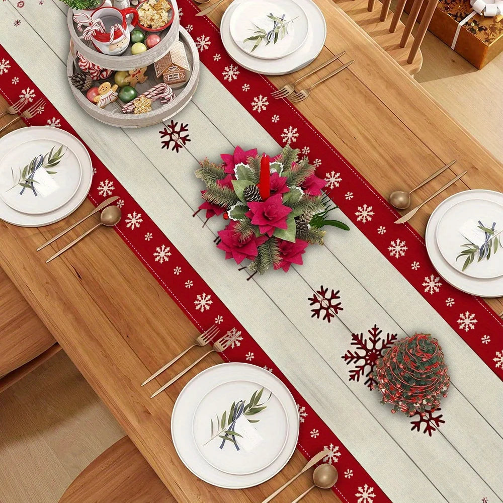 Christmas Table Runner with Santa Claus, Snowflake & Reindeer Pattern, Multiple Sizes, for Christmas Home Decoration and Gifts Shopifynow