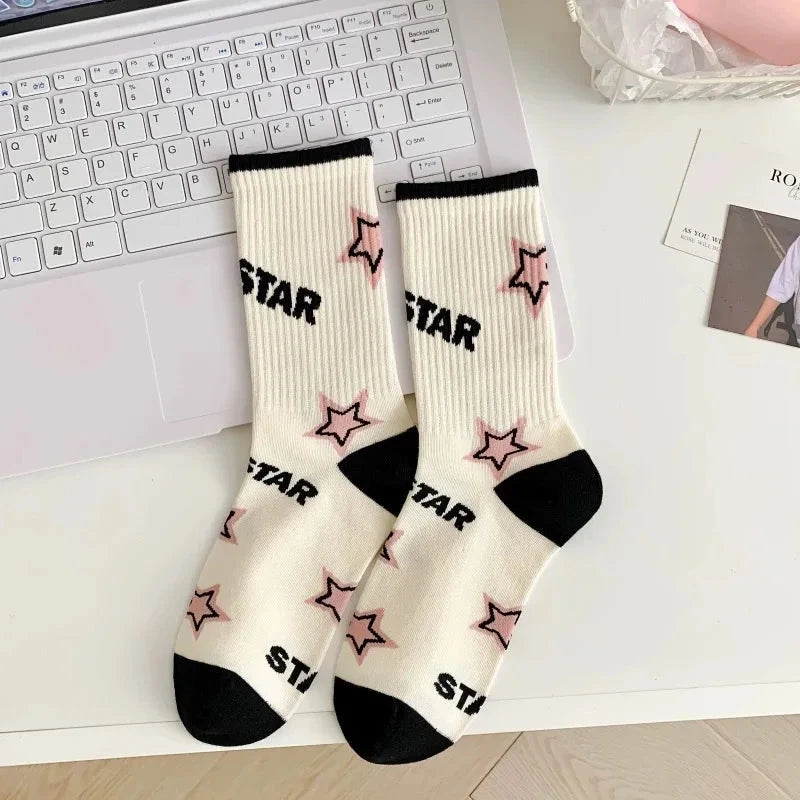 5 Pairs of Cozy Patchwork Crew Socks - Soft, Breathable, and Comfy Mid Tube Socks for Fall & Winter - Hand Washable Shopifynow