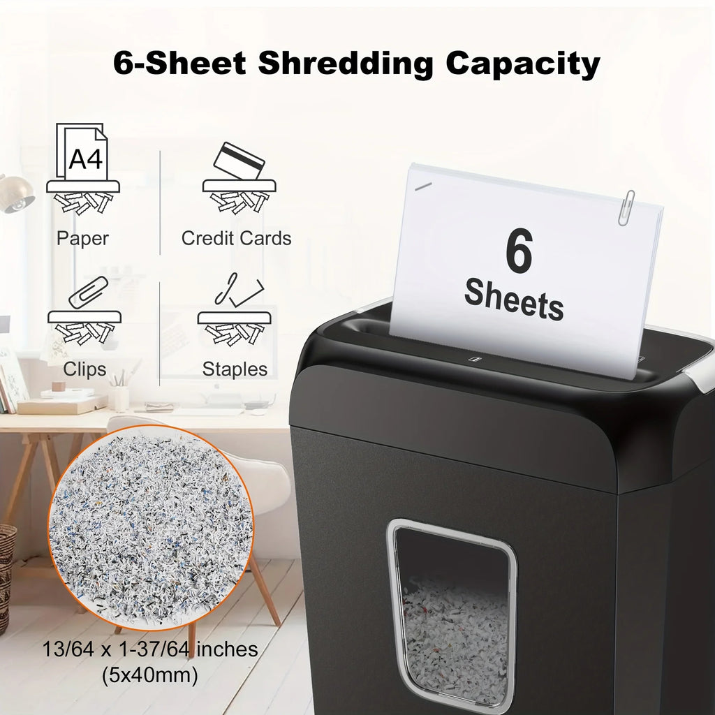 6-Sheet Cross-Cut Paper Shredder with 3.4-Gallon Wastebasket for Home Office Shreds Credit Cards,Paper, Mail, Staples and Clips Shopifynow