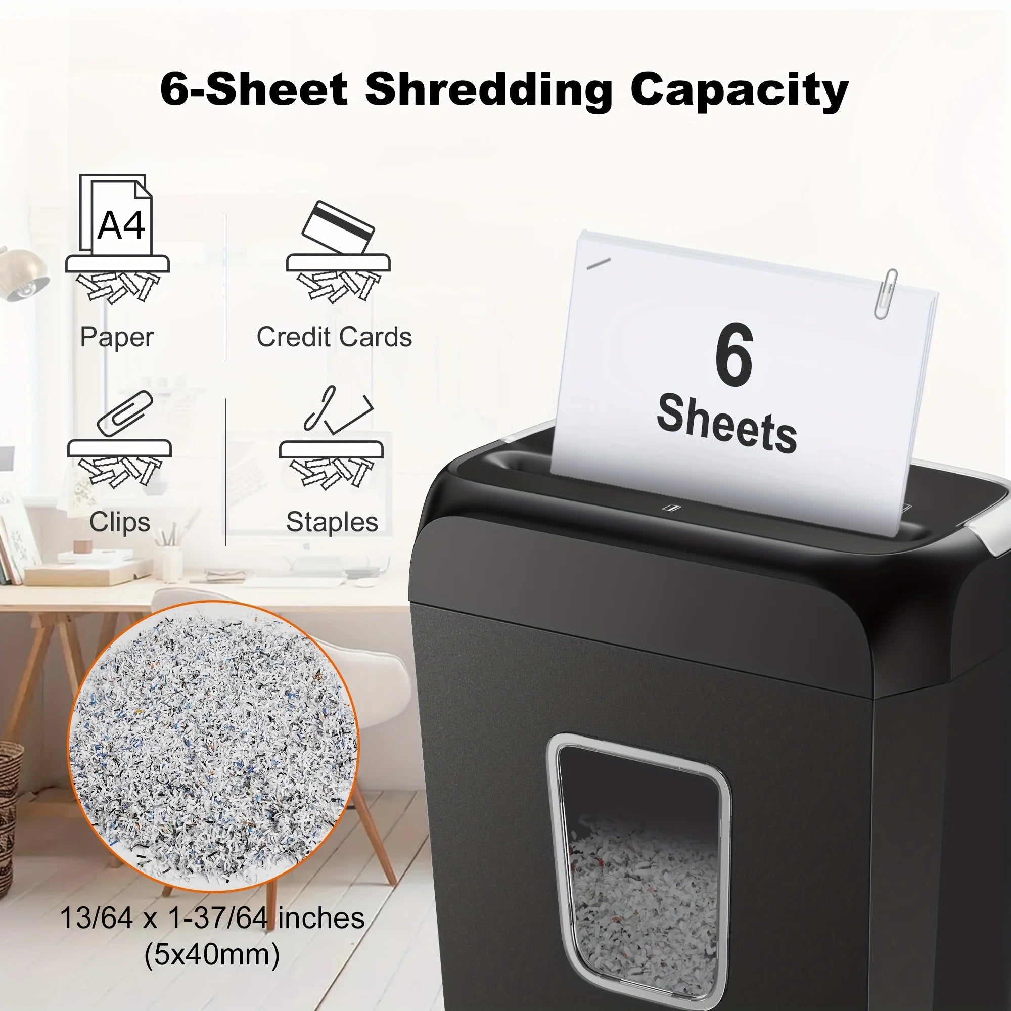 6-Sheet Cross-Cut Paper Shredder with 3.4-Gallon Wastebasket for Home Office Shreds Credit Cards,Paper, Mail, Staples and Clips Shopifynow