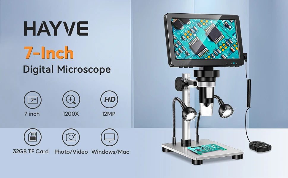 Hayve 7 inch Digital Microscope 1200x Coin Microscope Professional Electron Microscopios For Repairing With 10 LEDs， PC View - Shopifynow
