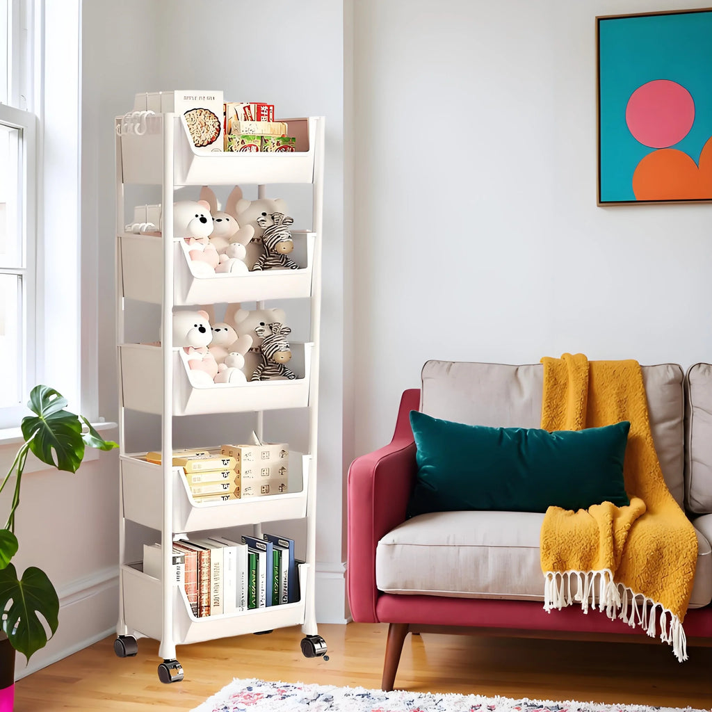 5-Tier Slim Rolling Storage Cart | Mobile Organizer with Slide-Out Trays | Space-Saving for Bathroom Laundry & Kitchen Shopifynow