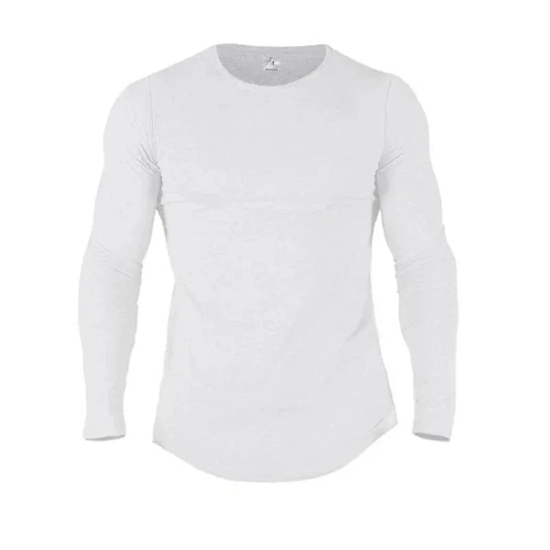 Plain Cotton Breathable Long Sleeve Clothing Gym Fitness Bodybuilding Sport T-shirts Mens Workout Casual Slim Fit Autumn Shirts Shopifynow