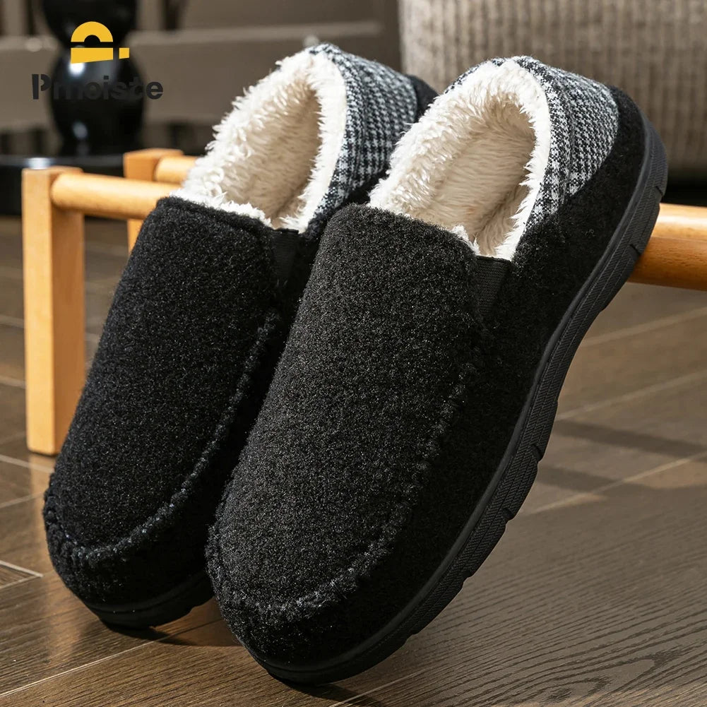 Winter Slippers for men Mark Line Sole Comfortable Felt Warm Non Slip Soft Memory Foam Cushion House Shoes Shopifynow