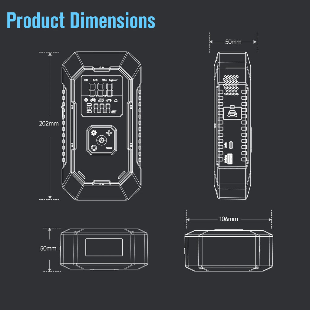 Car Jump Starter Air Pump Power Bank Lighting Portable Air Compressor 4 In 1 Cars Battery Starters Auto Tyre Inflator