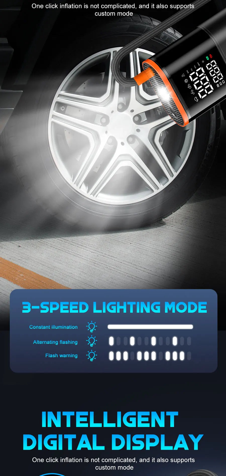 Digital Display Portable Tire Inzzator, USB Rechargeable Air Compressor for Car Bike Motorcycle Tires, Balls, Inflatable Toys Shopifynow