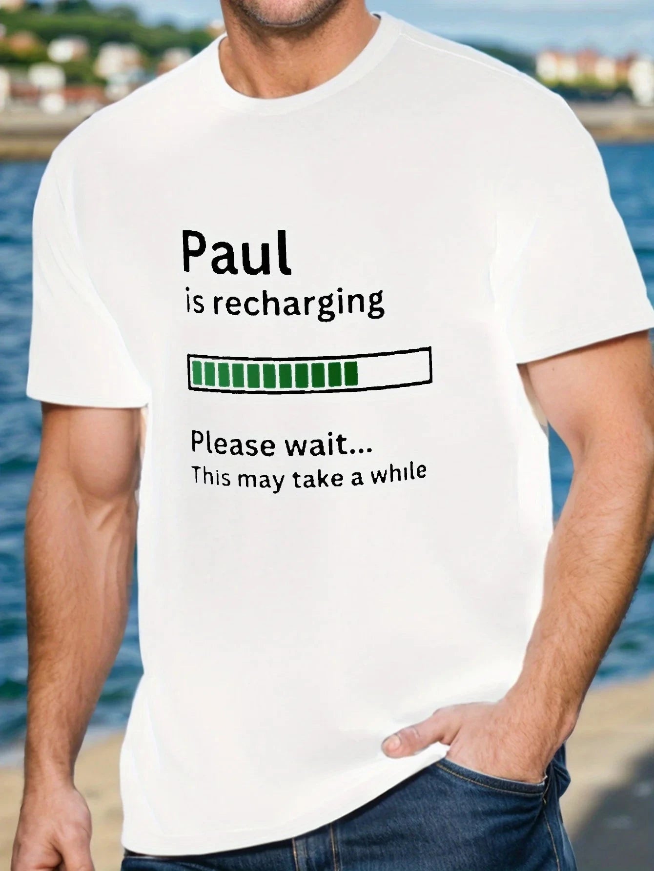 [PAUL Men's Summer T-shirt] PAUL IS RECHARGING Print Men's Short Sleeve T-shirt Summer T-shirt Top Shopifynow