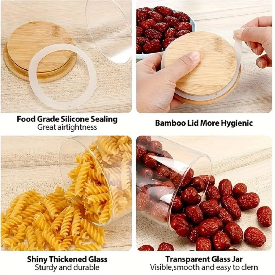 12pcs/set Airtight Glass Storage Jar with Bamboo Lid for Tea,Coffee,Sugar Portable and Transparent Container for Home Kitchen Shopifynow