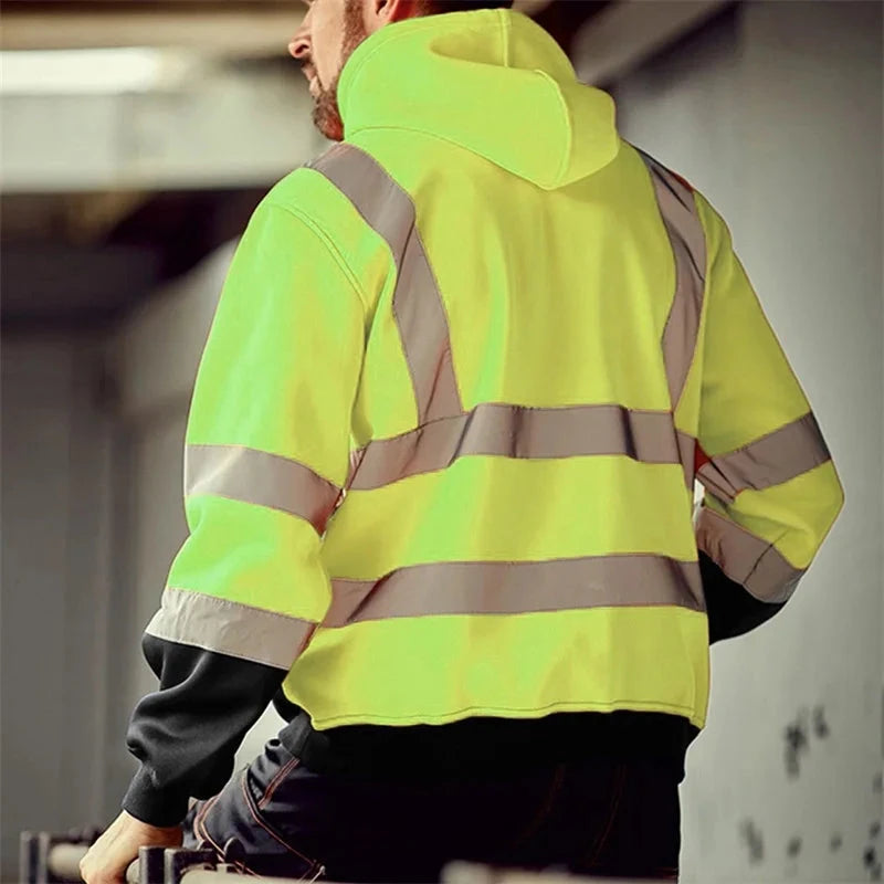 Men s Winter Reflective Hoodie Sweatshirts Long Sleeve Geometric Pattern Casual High Visibility Tops with Side Zipper Shopifynow