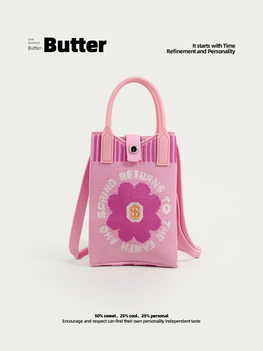 Butter Korean Style New Arrival Florals Cute Knitted Bag Versatile Handheld Mini Shoulder Adjustable Messenger Bag Coin Purse Shopifynow