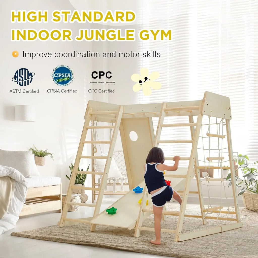 Indoor Jungle Gym, 9 in 1 Kids Indoor Playground, Climbing Toys for Kids with Climbing Wall, Slide, Monkey Bars, Rope Ladder and Shopifynow