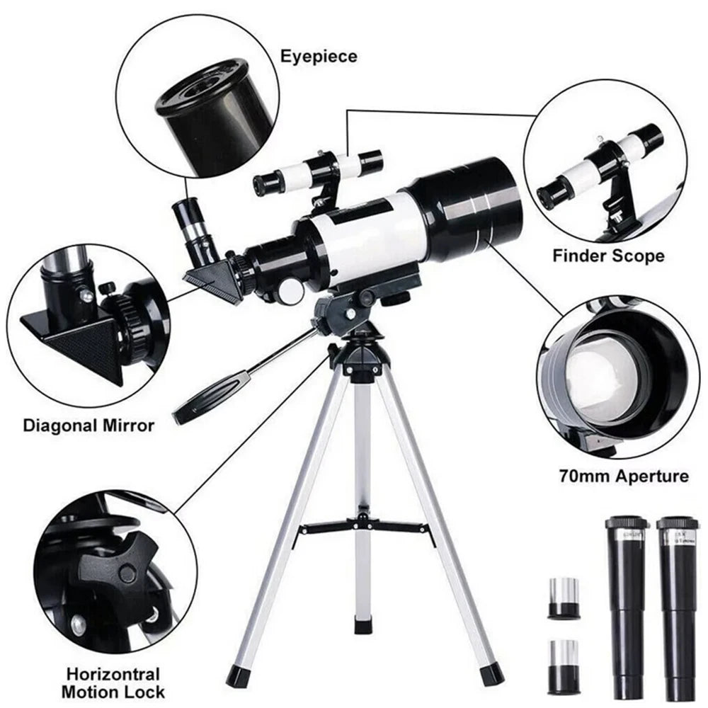 150X Astronomical Telescope , 70mm Aperture Refractor Portable Travel Telescope with Phone Adapter &Wireless Remote Shopifynow