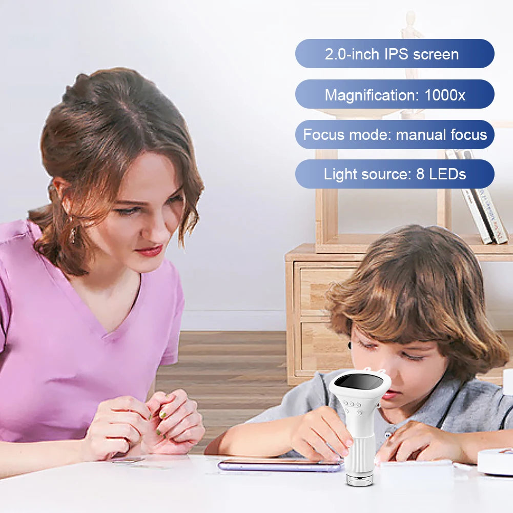 1000X Electronic Magnifier Children Biological Insect Coin Magnifier 2 Inch IPS Screen 2MP Lens Mini Portable Microscopes - Shopifynow