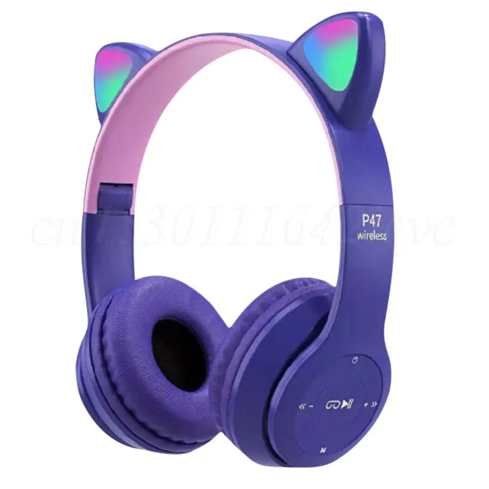 Wireless Headphones Cat Ear Gaming Headset Glow Light Bluetooth-Compatible Helmets Cute Over-Ear Headsets for Kids and Adult Shopifynow